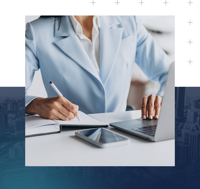 Women is making a report