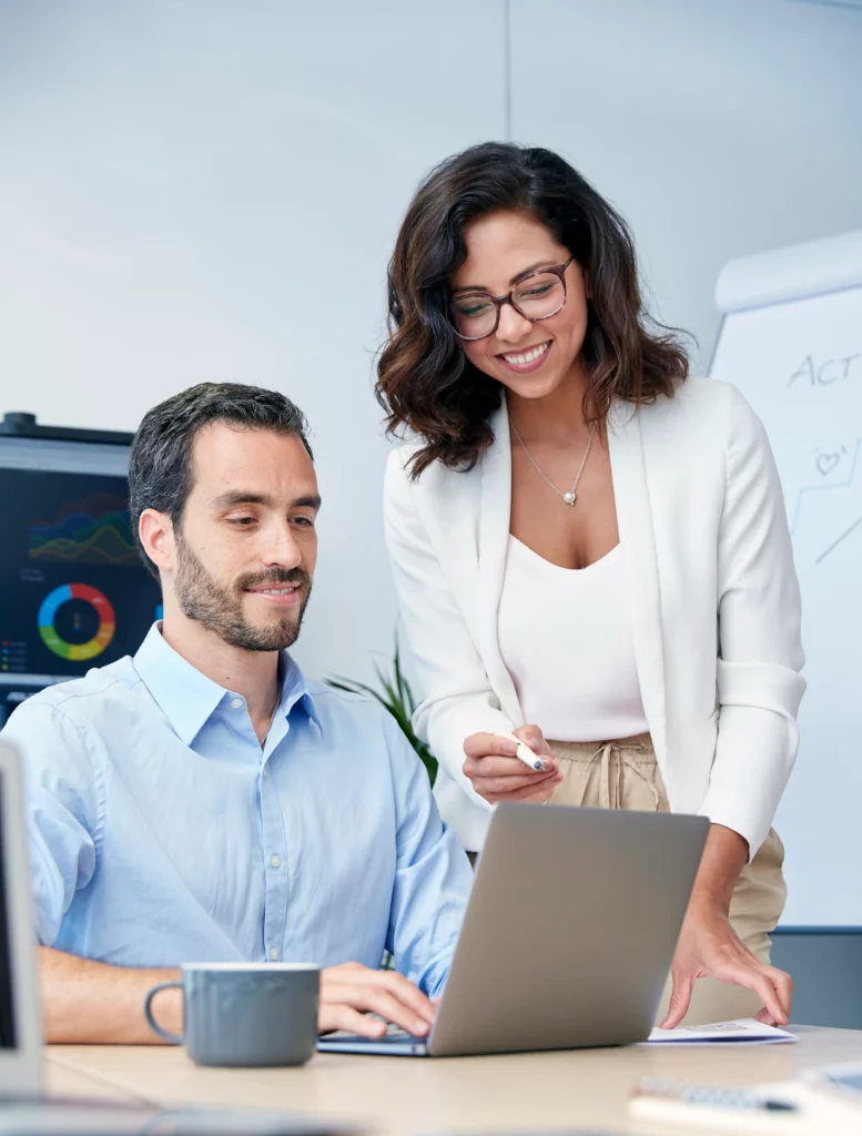 Co workers having meeting office